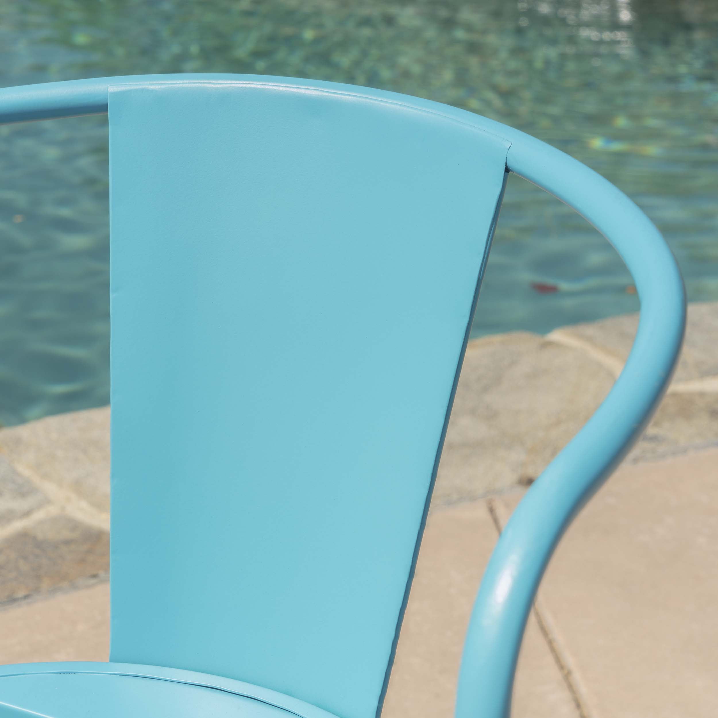 Outdoor 3 Piece Metal Frame Leisure Bistro Set, Combined Table and Chairs for Patio Garden, Mint Blue