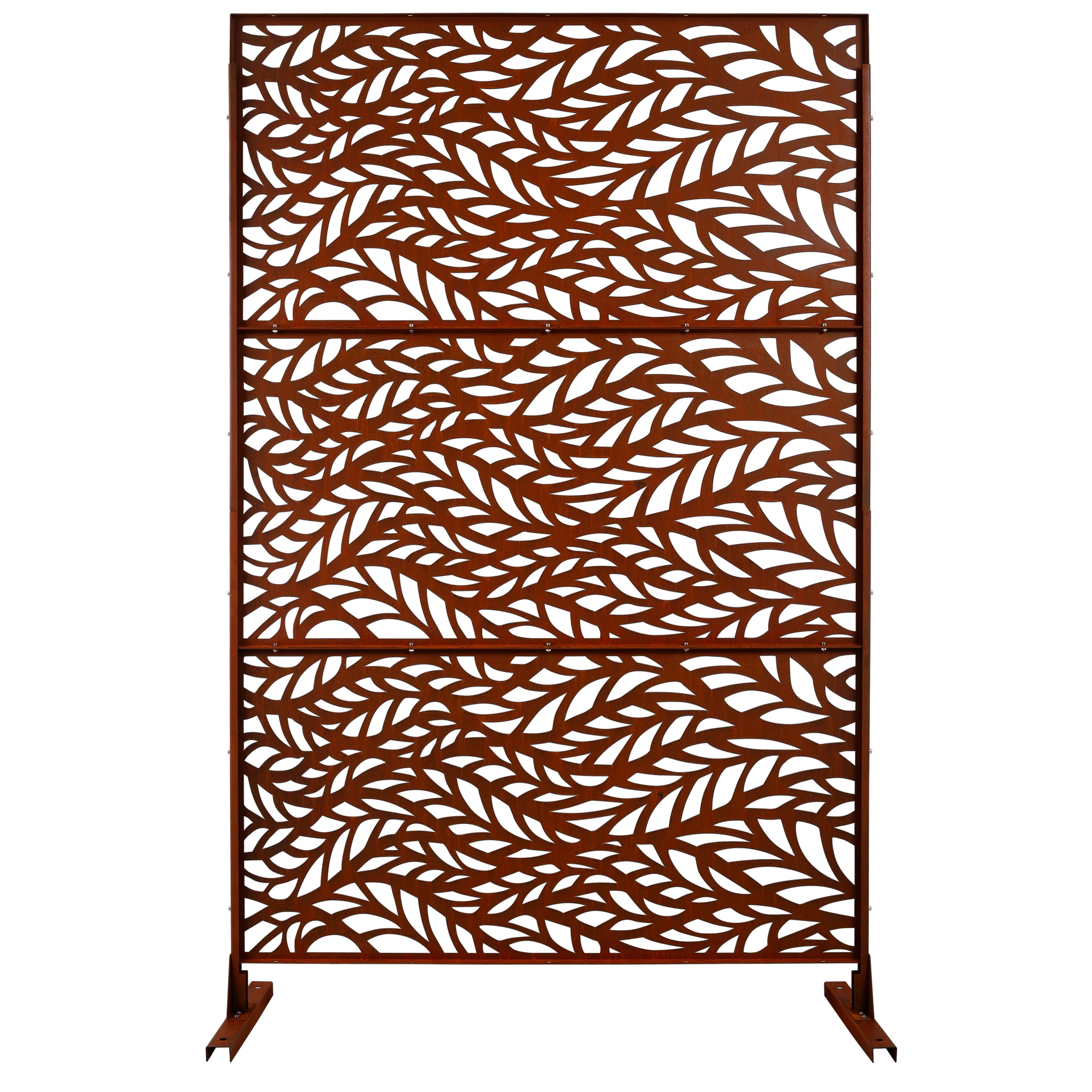 Outdoor Decor Privacy Screen, 76"Hx48"W Freestanding Metal Room Divider for Deck Balcony, Black
