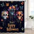 thumbnail image 5 of Day of The Dead Shower Curtain Gothic Halloween Mexican Gothic Sugar Skeleton Spooky Funny Skull Flower Butterfly Hispanic Style Abstract Holiday Bath Curtain 66x72in, 5 of 5
