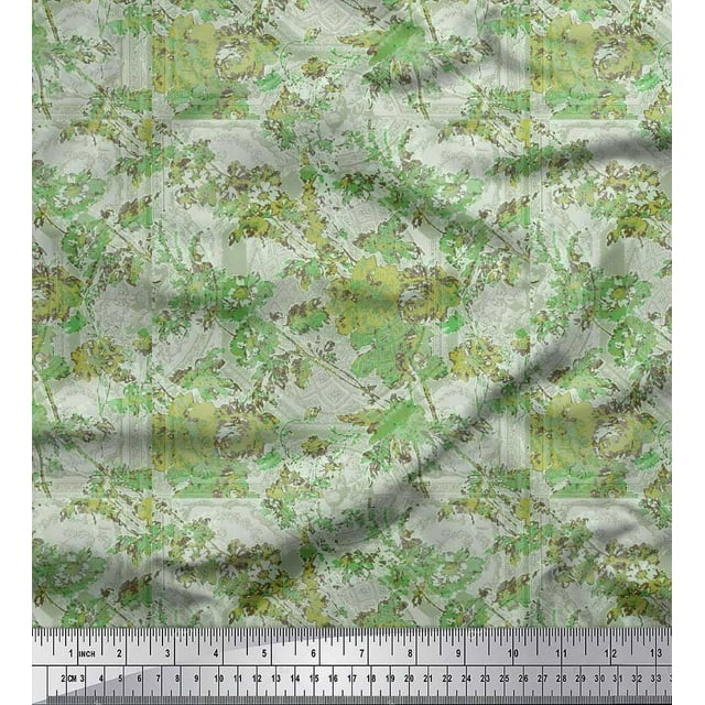 Soimoi Satin Silk Fabric Leaves & Texture Printed Fabric 1 Yard 42 Inch Wide