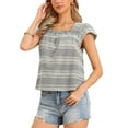 thumbnail image 4 of INSPIRE CHIC Gingham Top for Women Casual Square Neck Cap Sleeve Peasant Summer Blouse Top XS Black, 4 of 6