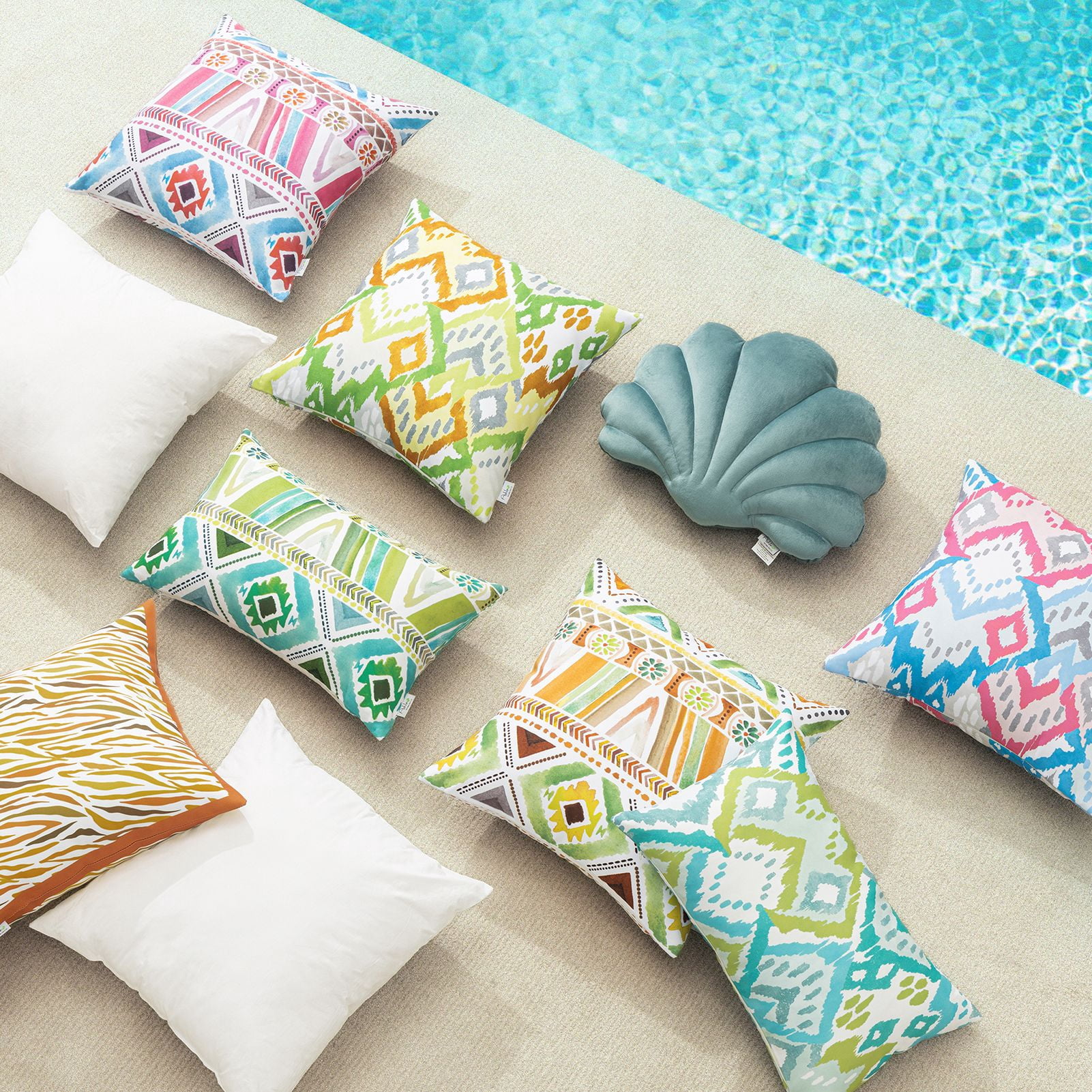 Phantoscope Boho Outdoor Decorative Throw Pillows with Inserts, Waterproof, Pink and Blue, 18 x 18 in, 2 Pack