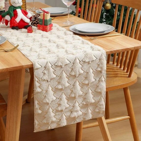 3D Green Christmas Tree Table Runner,Thickened Sequin Christmas Event Party Decor Holiday Dining Table Home Decor Red White