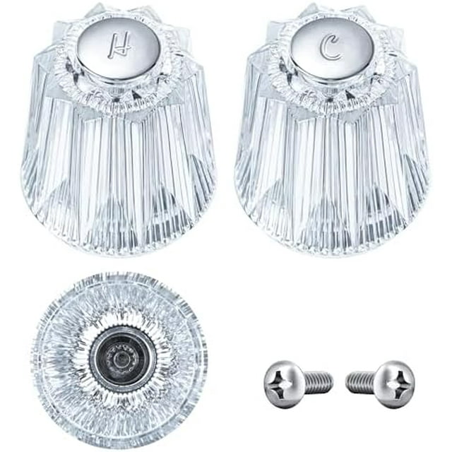 Shower Faucet Handle Replacement, Compatible with Price Pfister Contessa and Windsor Tub and Shower Faucets, 2 Piece Hot and Cold Shower Knob Replacement, Clear Acrylic Clear Clear Clear