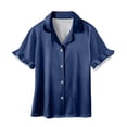 thumbnail image 4 of POIUYTR Girls 3 Piece Lounge Sets Casual Short Sleeve Button Shirts Striped Shorts and Pants Kids Loose PJs Sets, 4 of 6