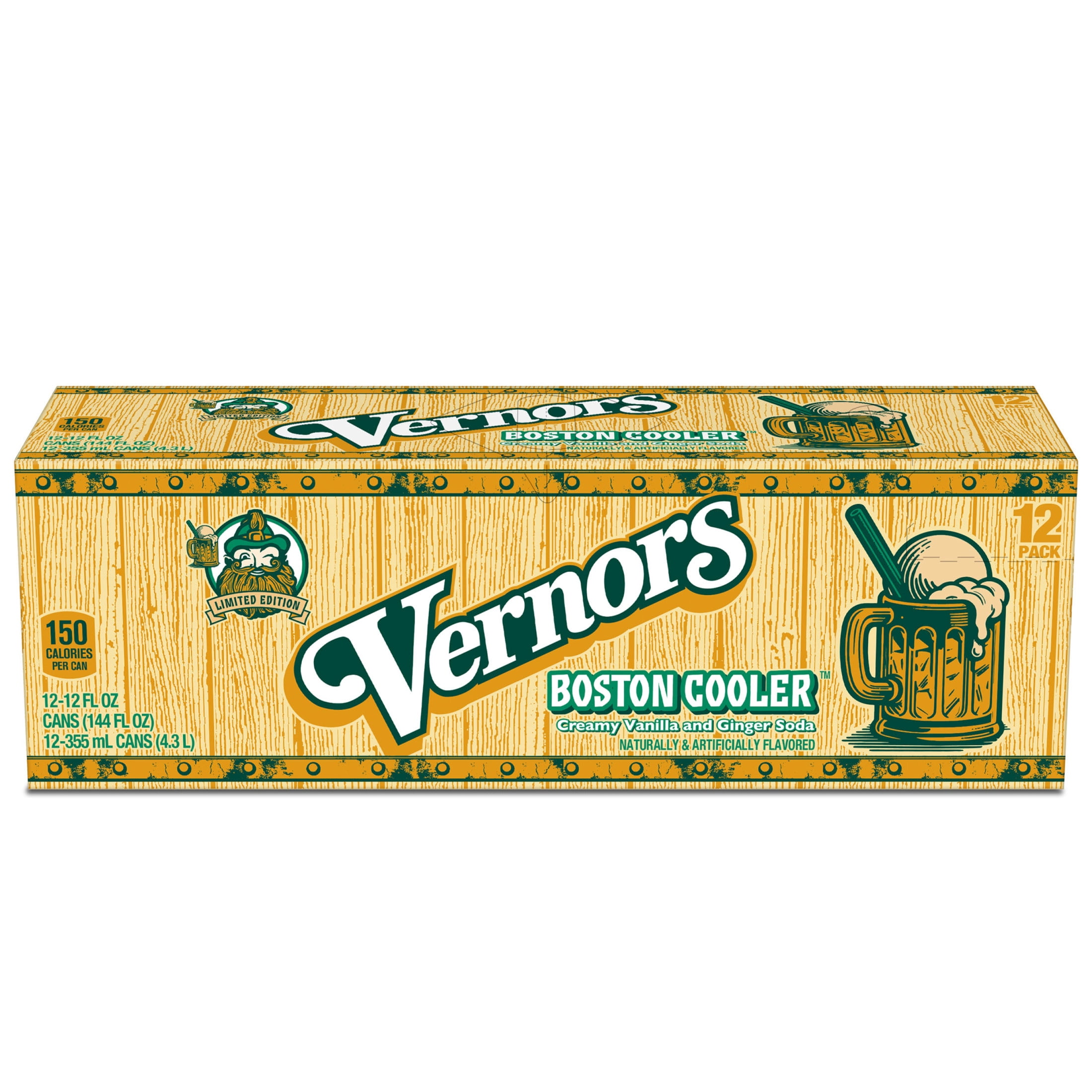 Vernors Caffeine Free Boston Cooler Creamy Vanilla and Ginger Soda Pop, 12 fl oz, 12 Pack Cans