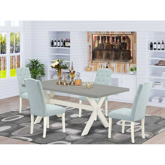 East West Furniture X-Style 5-piece Wood Dining Set in Baby Blue/Cement/White