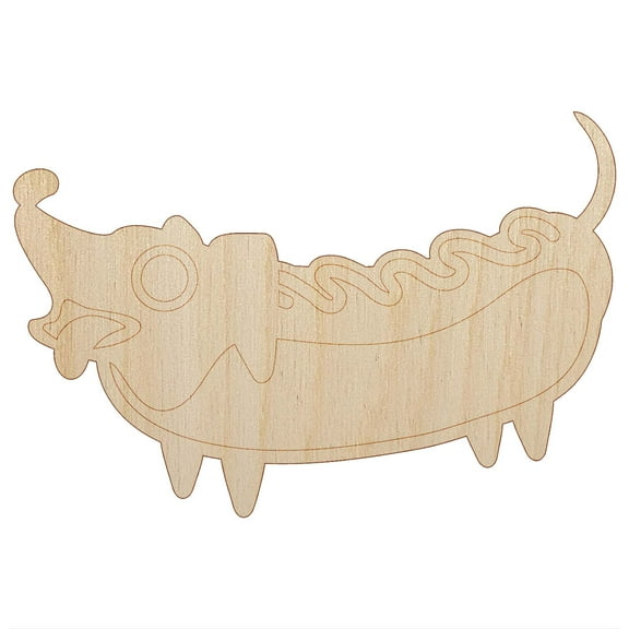 Dachshund Wiener Dog Hotdog Wood Shape Unfinished Piece Cutout Craft DIY Projects - 4.70 Inch Size - 1/8 Inch Thick