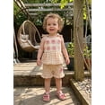 thumbnail image 4 of BemeyourBBs Toddler Baby Girl Summer Clothes Infant Baby Girls 2 Piece Outfits Crochet Granny Square Floral Embroidered Eyelet Sleeveless Plaid Print Tank Tops and Ruffled Shorts Set, 4 of 9