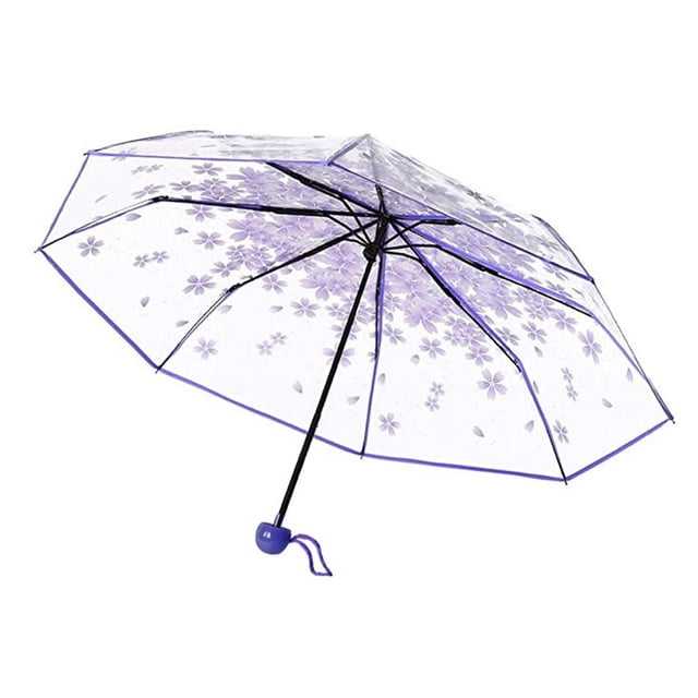 Portable Clear Blossom Print Three Folding Rain Umbrella, 96cm Diameter, Exquisite Craftsmanship, Convenient to Carry, 4 Colors, Vivid Printing, Multi Functional Usage