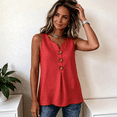thumbnail image 5 of Tank Tops for Women Cotton Linen Button V Neck Sleeveless Shirts Casual Summer Gauze Boho Tops Beach Western Shirts Red XL, 5 of 6