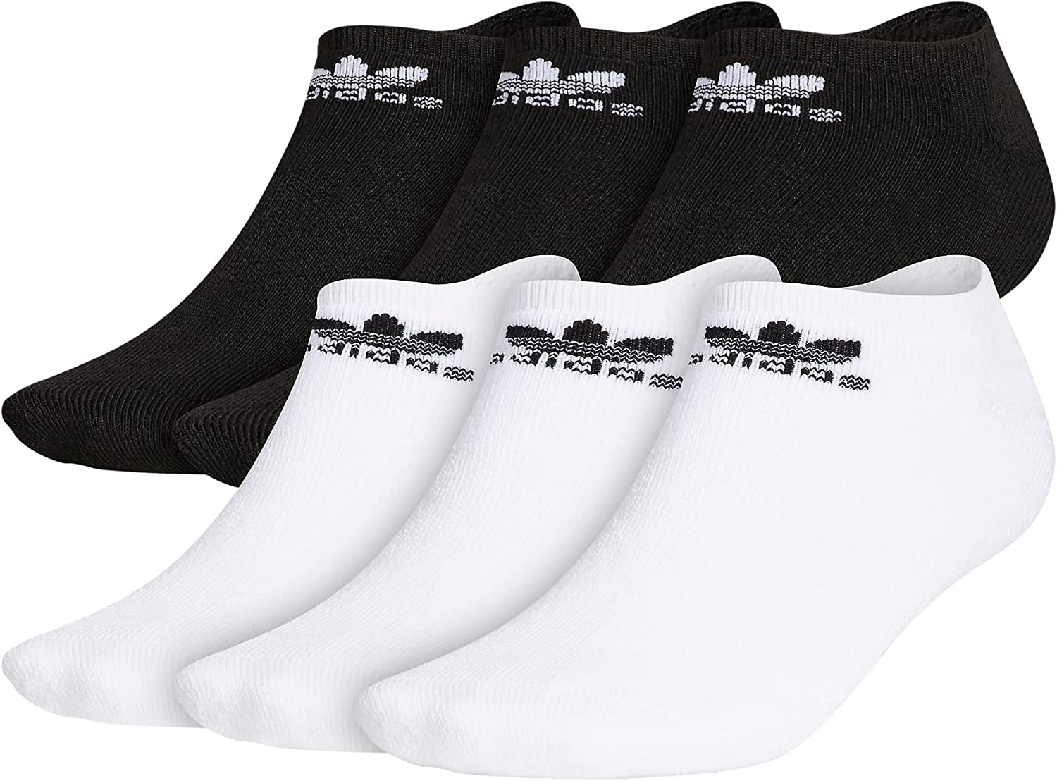 adidas Originals Men's Trefoil No Show Sock (6-Pair), White/Black Black/White, Large, (Shoe Size 6-12)
