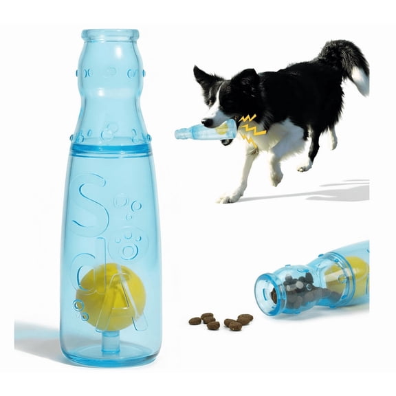 Cute Tough Dog Toy Rubber Bottle Squeaky Dogs Chew Toy Long Lasting Interactive Fetch Toy for Teething Tennis Ball Included (Blue)