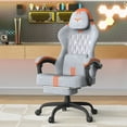 thumbnail image 5 of Luxvie Velvet Fabric Gaming Chair With Footrest, Ergonomic Comfortable Video Gamer Chair For Adult, Reclining Office Computer Desk Game Chairs With Massage Lumbar Cushion and Headrest, Gray&Orange, 5 of 10