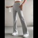 thumbnail image 4 of Pantalones Anchos de Pierna para Mujer, de Cintura Alta, para Estar en Casa, con Cintura Elástica, para Otoño e Invierno, Informales, de Punto Gris S, 4 of 10