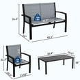 thumbnail image 2 of 4 Piece Patio Conversation Set with Loveseat Chairs and Glass Table, All Weather Textilene Mesh Outdoor Bistro Furniture with Steel Frame for Garden Balcony Poolside, Light Brown Gray Black, 2 of 8