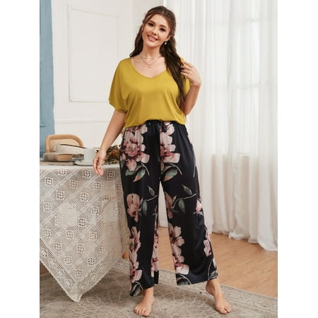 

Women s Plus Floral Print Pajama Set 5XL(22) Multicolor Casual F22001D