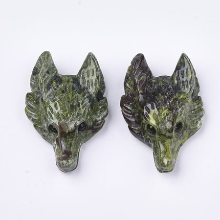 5pcs Natural Dragon Blood Jasper Pendants Wolf Head 37~42x25~30x10~13mm Hole: 2mm