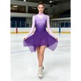 thumbnail image 4 of SiiRoh Women Figure Skating Dress Long Sleeve Gradient Color Dance Competition Party Shiny Rhinestones Dress Purple M, 4 of 6
