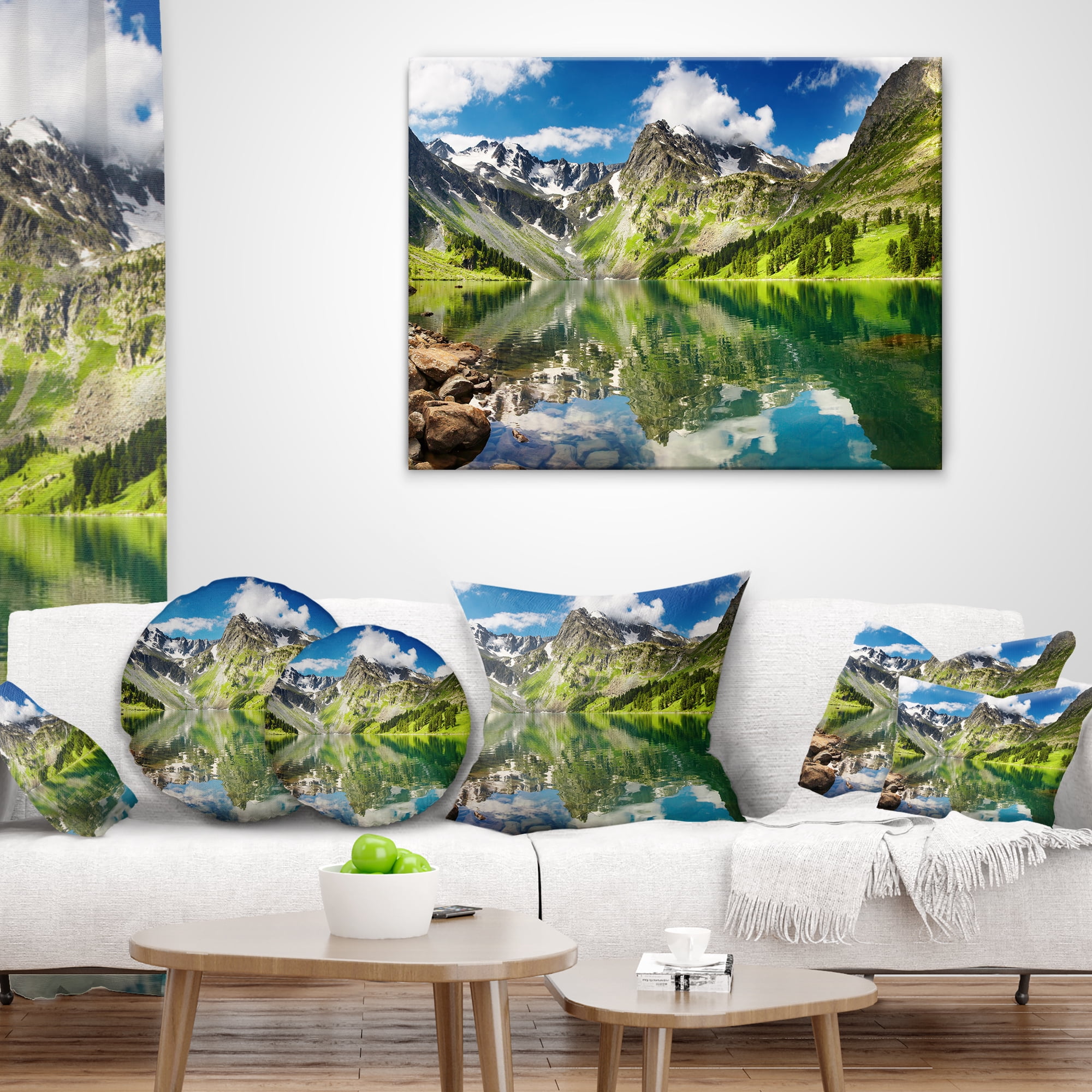 Designart Reflecting Mountain Lake - Landscape Printed Throw Pillow - 16x16