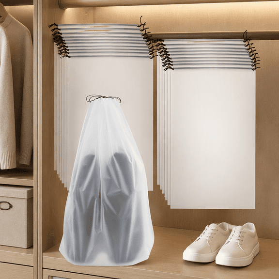 30-Pack Transparent Travel Shoe Bags – Large 15.7 x 11.8 Inch Clear Drawstring Pouches, Water-Resistant Storage for Shoes, Clothing, and Accessories, for Suitcase, Moving, and Home Use