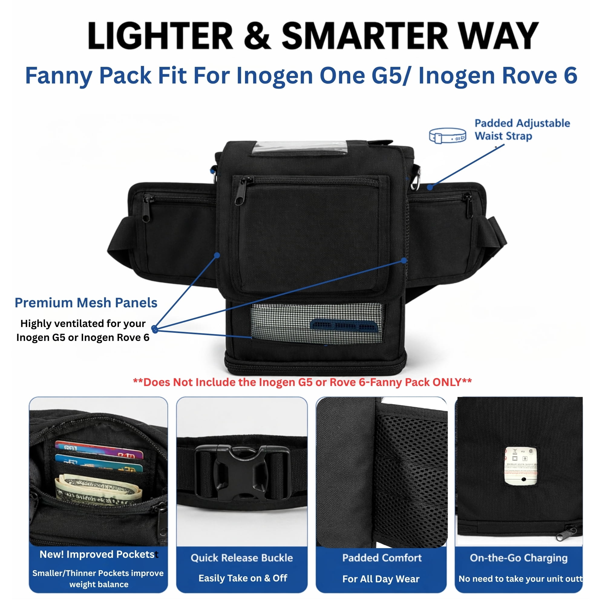Hip Bag/Fanny Pack Fit For Inogen One G5 & Inogen Rove 6/Lightweight Fanny Pack