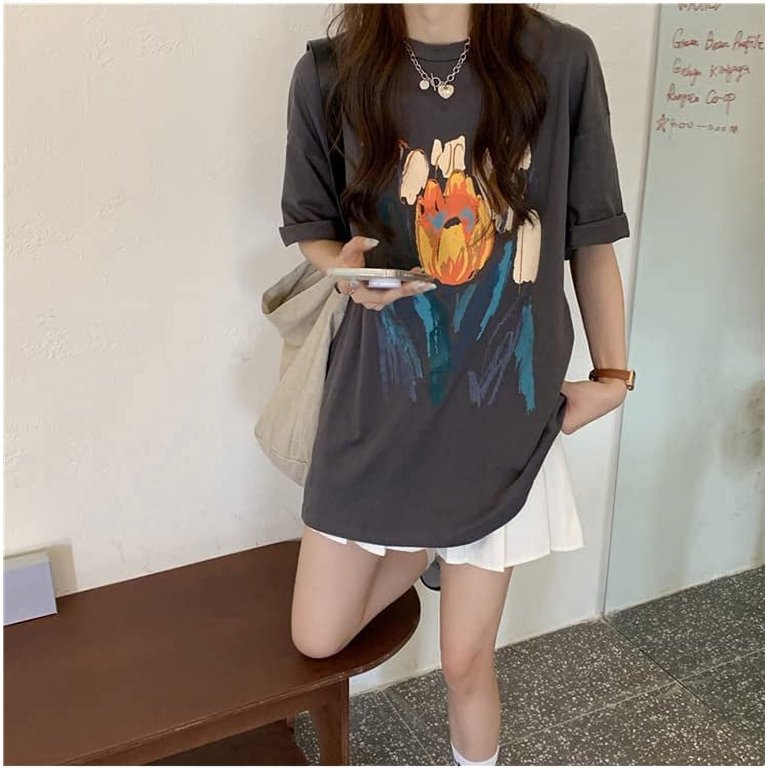 DanceeMangoo Aesthetic Tulip Shirts for Women Cottagecore Clothing Graphic Tee  Y2K Oversized T Shirts Harajuku Preppy Top Tshirts 