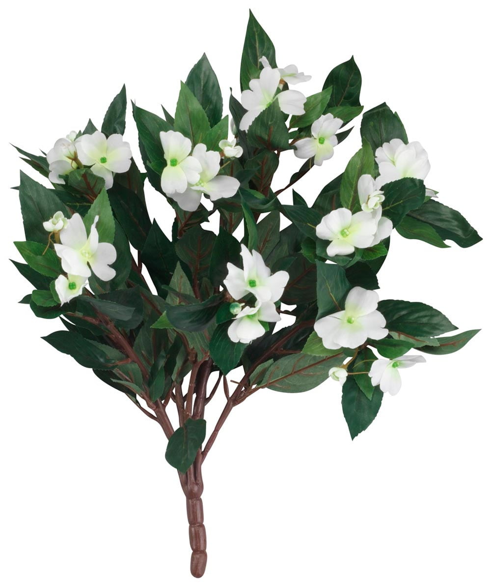 Oakridge Silk Impatiens Bush Artificial Flowers Outdoor Decor White 18 High Walmart Com Walmart Com