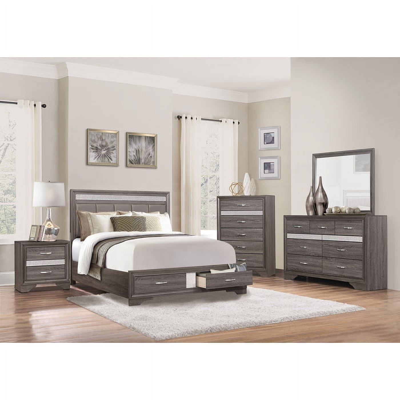 Lexicon Luster 9 Drawers Contemporary Wood Dresser in Gray and Silver Glitter