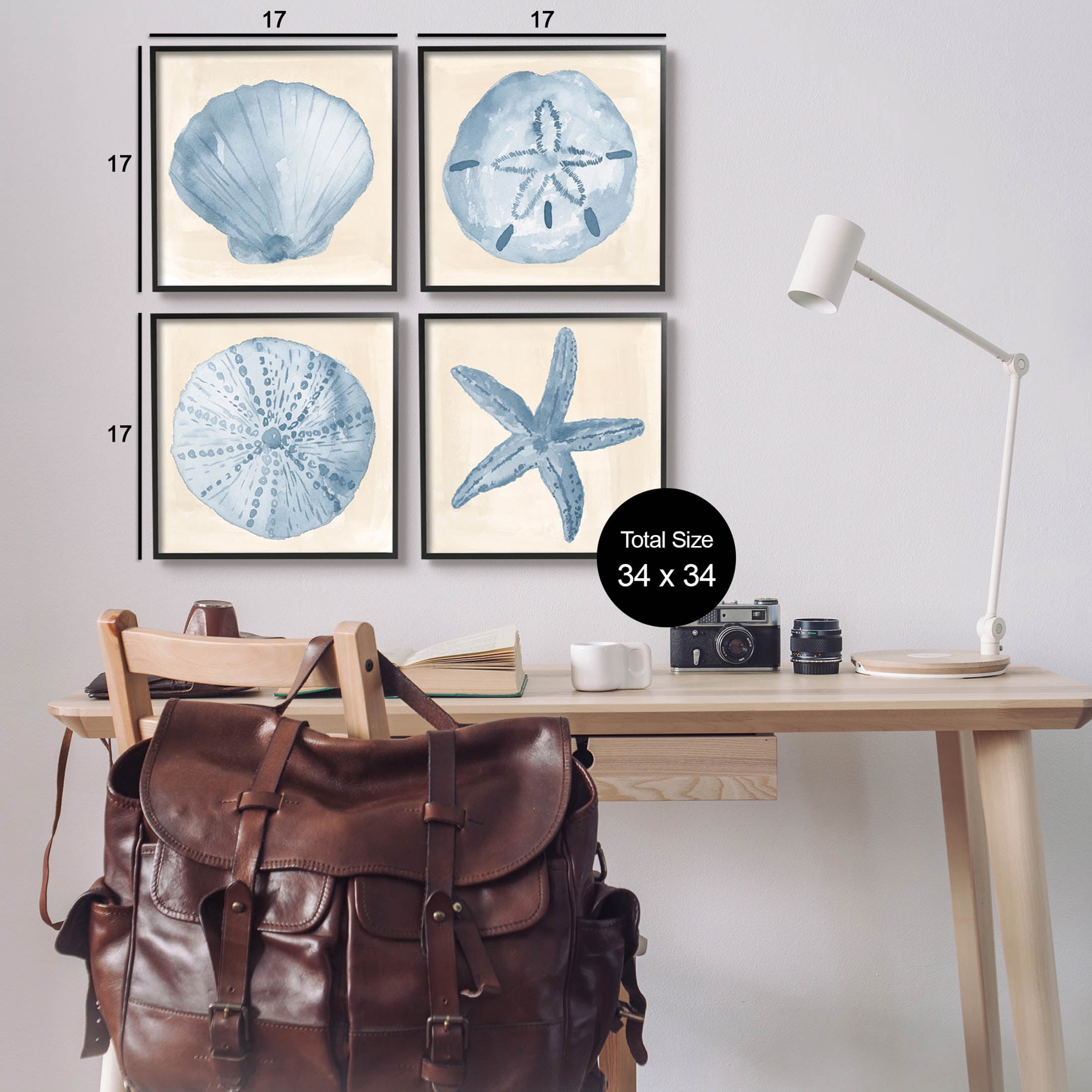 Blue Varied Seashell Marine Life Animals & Insects Graphic Art Black Framed Art Print Wall Art, Set of 4