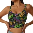 thumbnail image 3 of Goofa Mardi Gras Surface Printed Sports Bras for Women, High Impact Running Bra Workout Crop Tank Tops Longline Sports Bra Push up-Large, 3 of 9