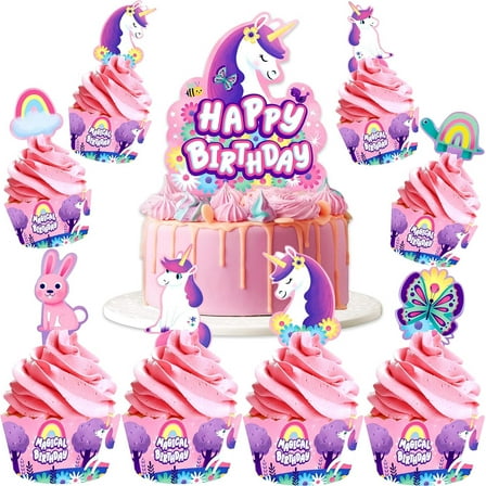 Unicorn Cake Topper & Unicorn Cupcake Toppers Kit