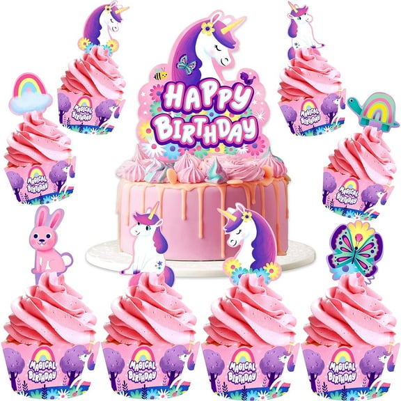 Unicorn Cake Topper & Unicorn Cupcake Toppers Kit