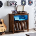 thumbnail image 4 of LELELINKY Record Player Stand with Charging Station & LED Lights, Holds 230 Albums, Turntable Cabinet for Living Room, Brown, 4 of 9