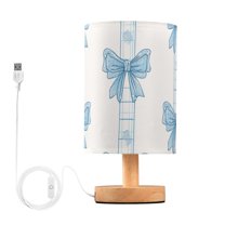 Blue Stripes with Plaids Bows Table Lamp with USB Port LED Warm Light Lamp Night Light Home Decor