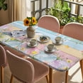 thumbnail image 3 of Easter Table Cloths for 6 Foot Rectangle Tables, Spring Bunny Eggs Flowers Colorful Wooden Grain Patio Waterproof Elastic Fitted Tablecloths, Washable Rectangular Table Cover for Camping, 3 of 8
