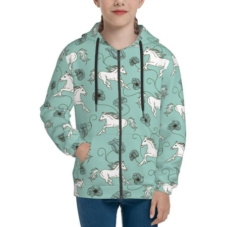 

Hoodies for Teen Girls Boys Now Minimalist Horse Green Long Sleeve Youth Kids Essentials Zip Up Hoodie Lghtweight Fashion Hoodies & Sweatshirts Jacket Fall Winter Outfits Tops
