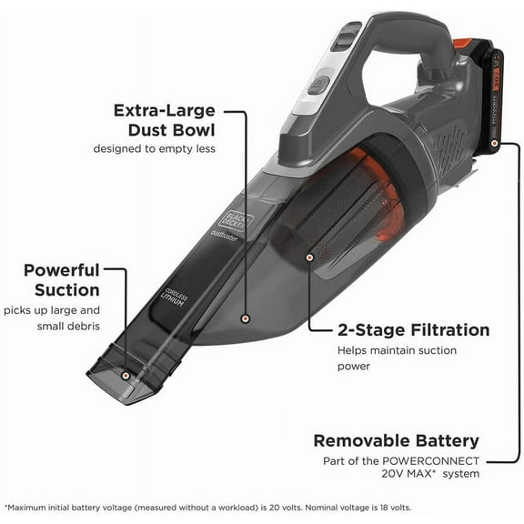 20V DustBuster Handheld Vacuum Cleaner - Cordless, 40% More Suction Power, Portable for Home and Car