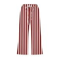 thumbnail image 4 of CLOISE Womens Capri Pants with Pockets Stretch Wide Leg Pants Elastic High Waisted Palazzo Pants Petite Summer Casual Fashion Striped Pants Loose Lightweight Cropped Flowy Trousers Red 2XL, 4 of 5