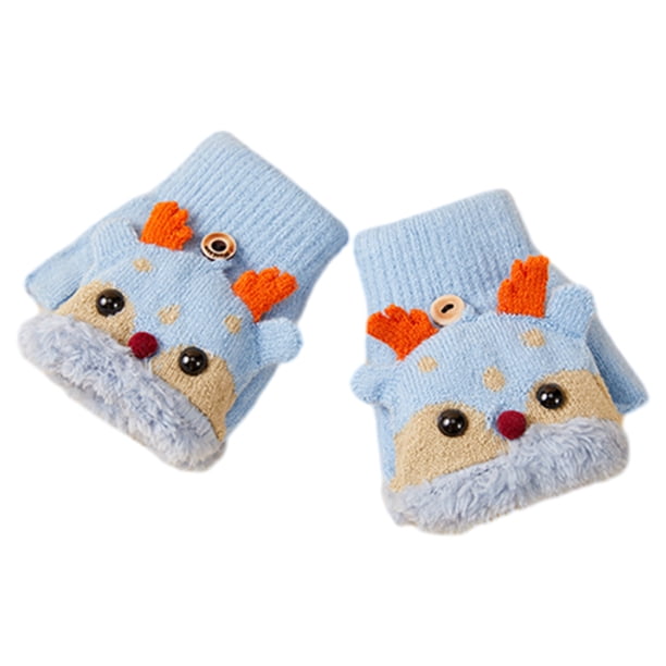 Guantes convertibles con tapa abatible para niños, manoplas sin dedos tejidas cálidas de invierno para niños y niñas de 2 a 6 años