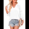 thumbnail image 3 of Blusas de 3/4 para Mujer, Plisadas, Informales, de Negocios, con Cuello en V, Holgadas, para Oficina L, 3 of 7