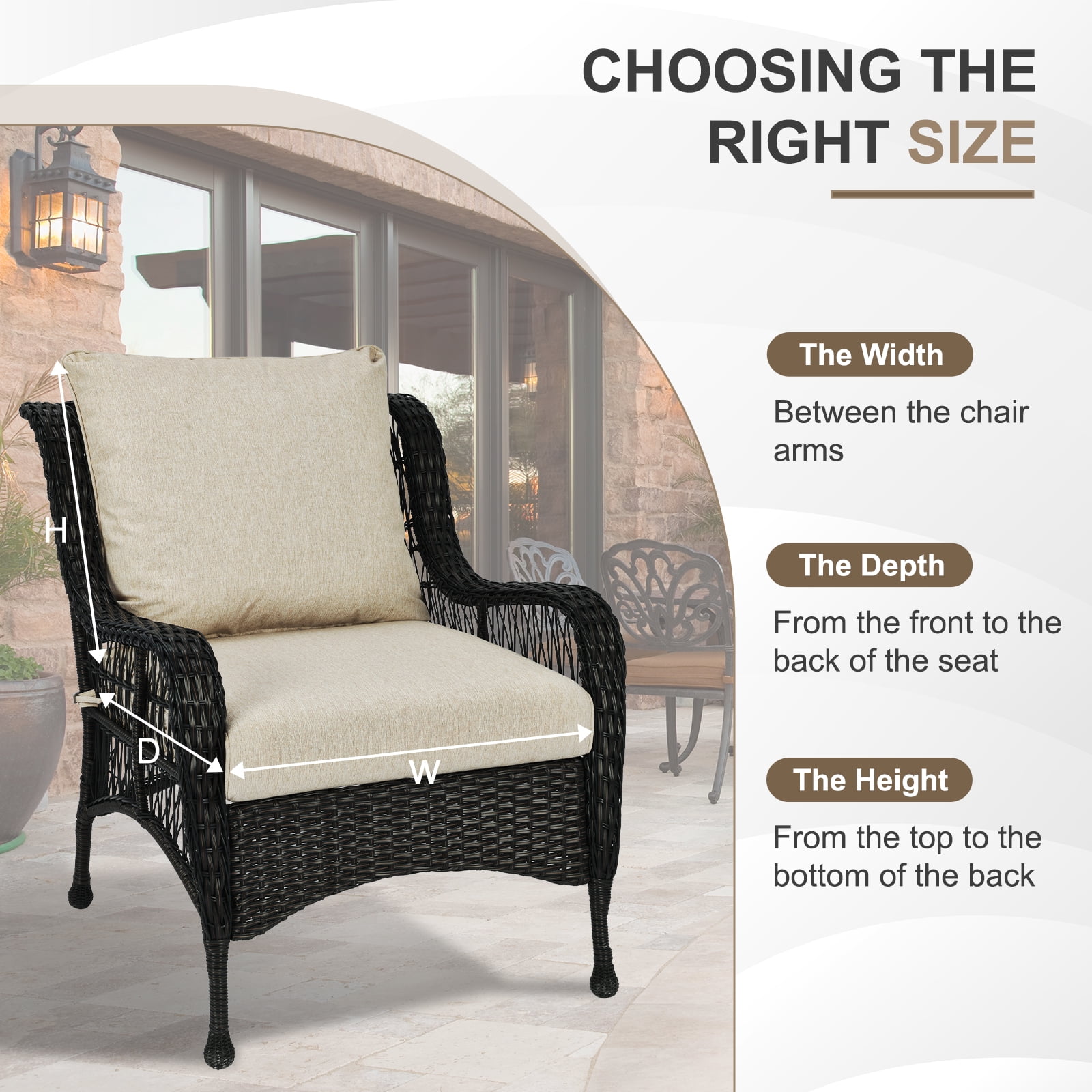 BPS 24x24 Inch Outdoor Deep Seat Patio Cushion Set, Water Repellant & Fade Resistant, Brown