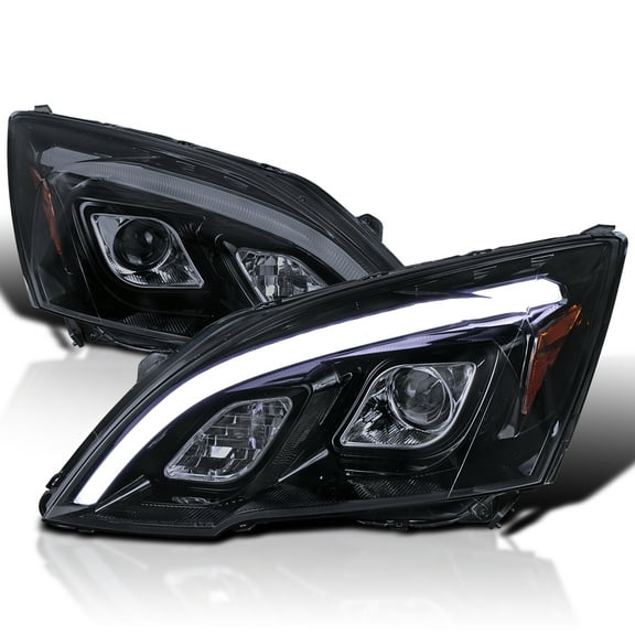 Spec-D Tuning JDM Glossy Black Smoke LED Projector Headlights Compatible with 2007-2011 Honda CR-V, Left Right Pair Headlamps Assembly
