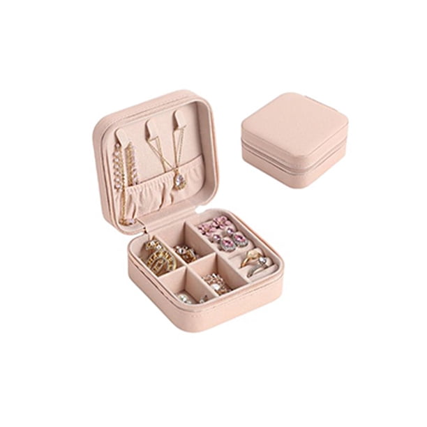 Caja de almacenamiento de joyas con cremallera de gran capacidad, estuche de exhibición de cuero PU, organizador para fiesta de boda, anillo, Ropa, zapatos y accesorios Miscelánea Rosa claro Minnieouse AP011996-08