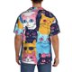 thumbnail image 3 of Balery Colorful Cats Pattern Art Camisa Casual de Manga Corta con Botones para Hombre, Texturizada, Estilo Cubano, para Playa, Verano-Large, 3 of 5
