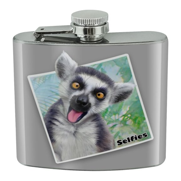 Lemur Selfie Picture Stainless Steel 5oz Hip Drink Kidney Flask