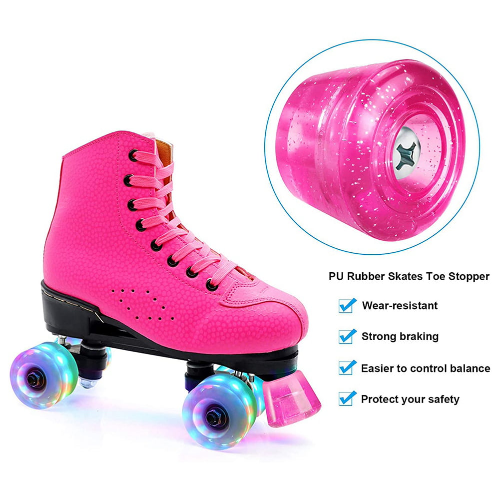 TOBWOLF 1 pair of PU roller skate toe stoppers with bolts and screwdriver double-row roller skate brake plugs 82A roller skate quad skate toe stops light pink
