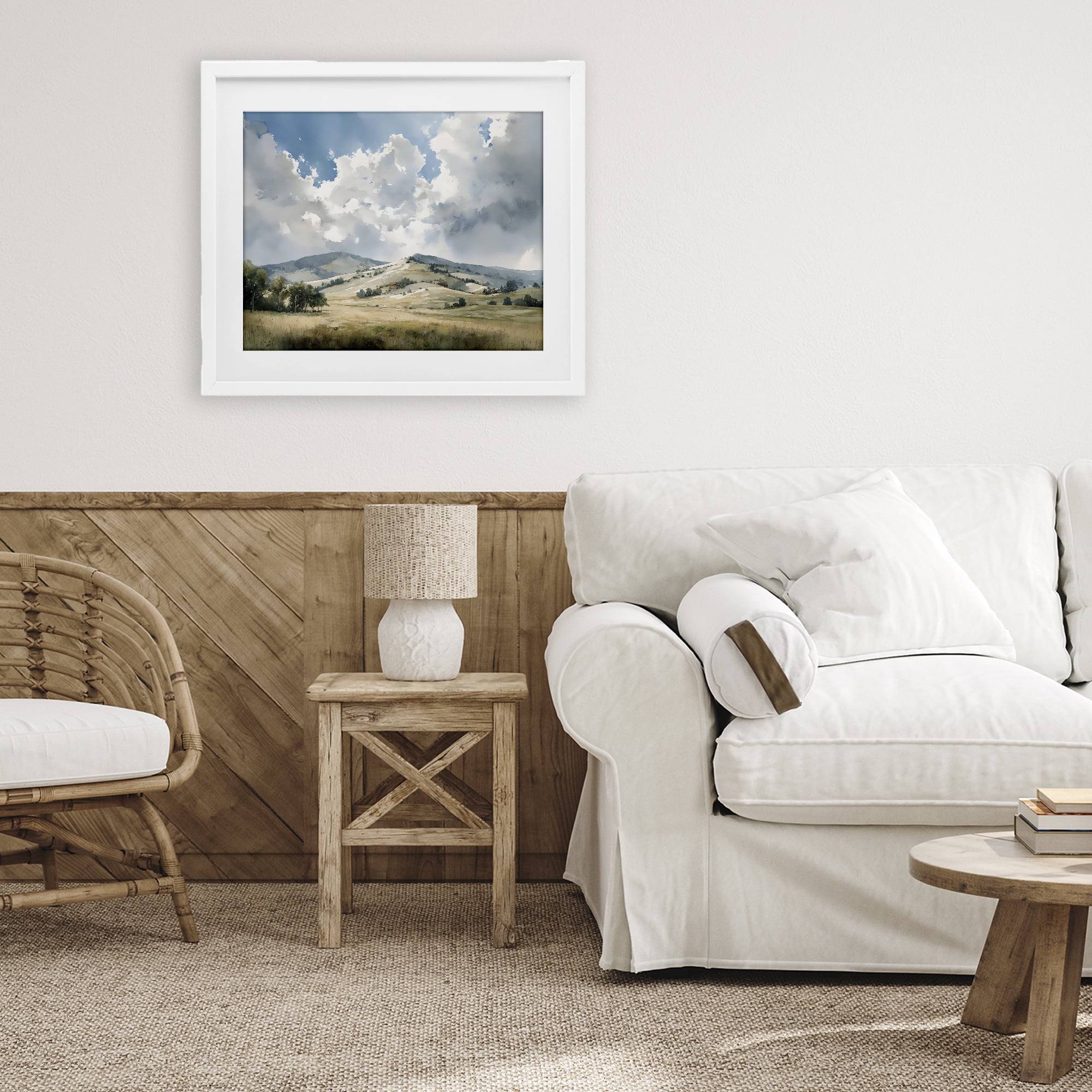Stupell Industries Tranquil Hills Meadow White Framed Print Under Glass, design by Franklyn Gregory