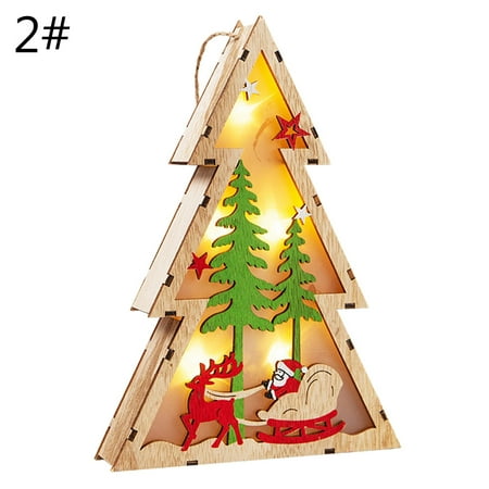 

ZENTREE Christmas Tree Santa Snowman Elk LED Wood House Xmas Tree Christmas Pendant Hanging Ornaments New Year Party Gift