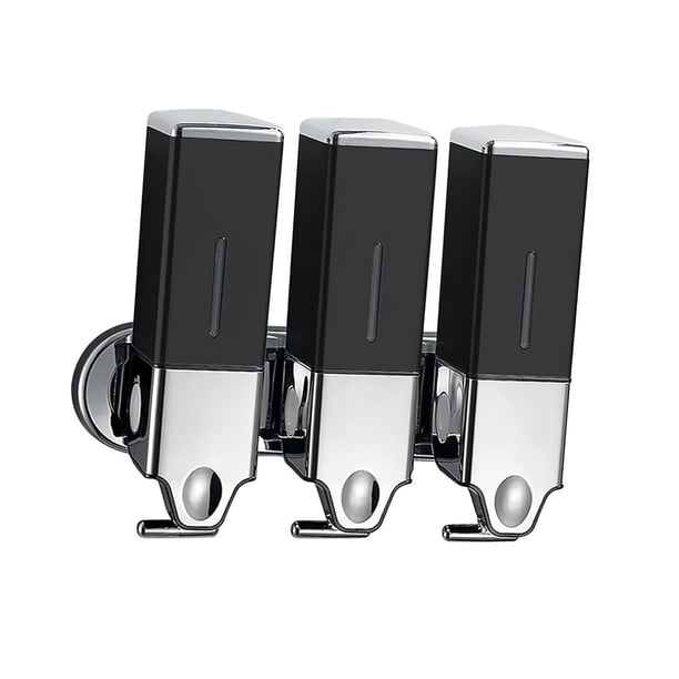 Dispensador de jabón para ducha 3 en 1, elegante, recargable, para champú y acondicionador. Negro